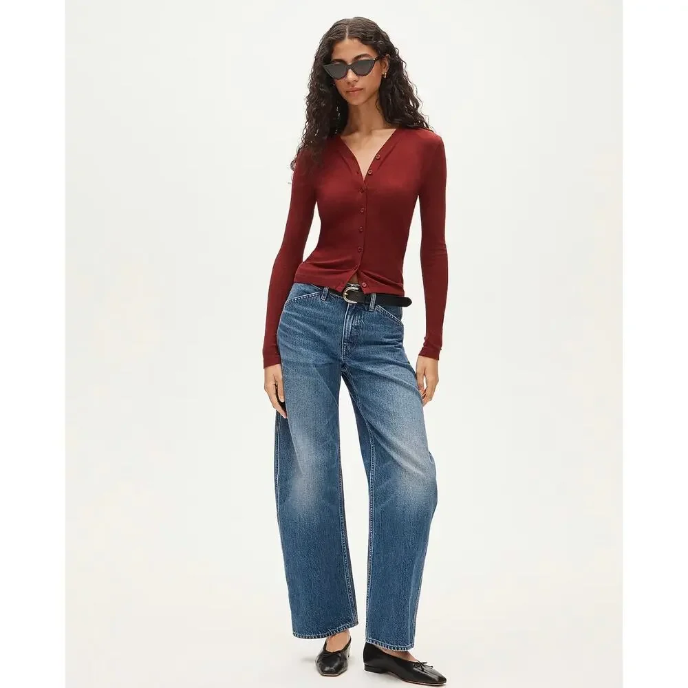 J. Crew Lightweight rib high V-neck cardigan top in Crimson Bloom NWOT Small